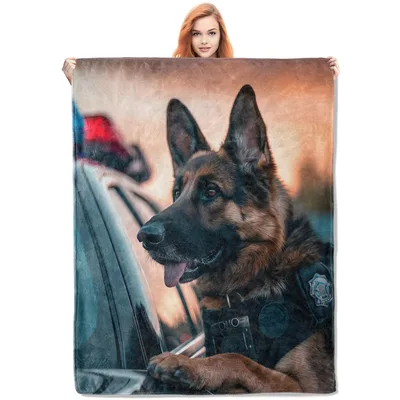 German Shepherd Police Dog Blanket: K9 Unit Art for First Responders