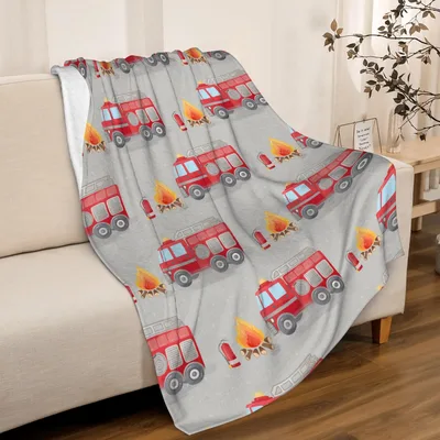 Fire Truck and Flames Pattern Blanket for First Responder Fans
