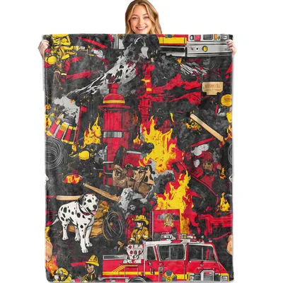 Firefighter Rescue Scene Dalmatian Blanket featuring fire trucks