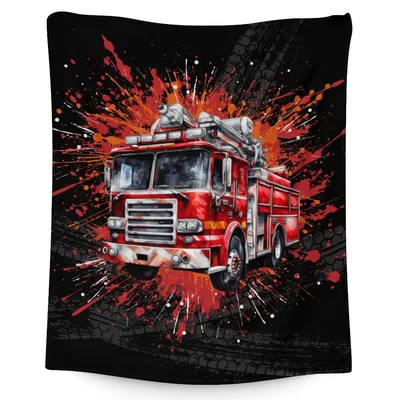 Red Fire Truck Explosion Blanket: Bold Engine Design