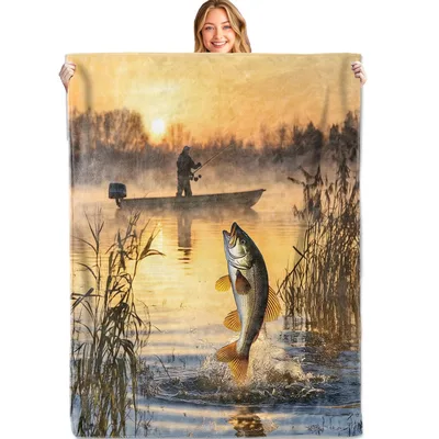 Fishing Sunset Blanket for Anglers and Lake Lovers