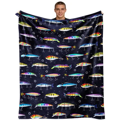 Fishing Lure Blanket: Colorful Lures Pattern for Anglers