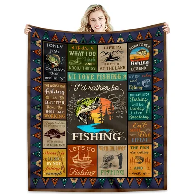 Fisherman Dad Blanket: Fishing Quotes Collage Design for Anglers