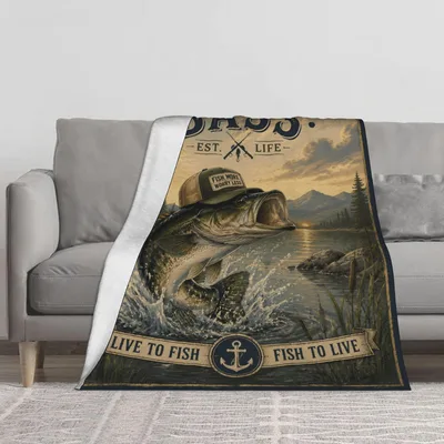 Bass Fishing Lake Blanket: Live to Fish, Fish to Live Design