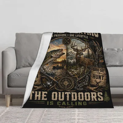 Fishing Hunting Outdoors Blanket: The Outdoors Is Calling Design