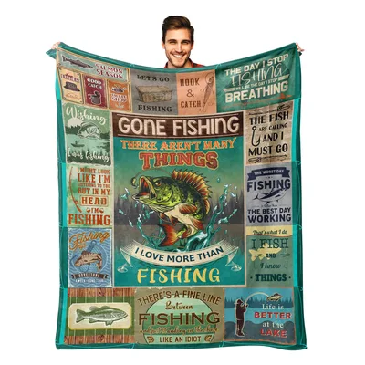 Gone Fishing There Aren't Blanket features a collage