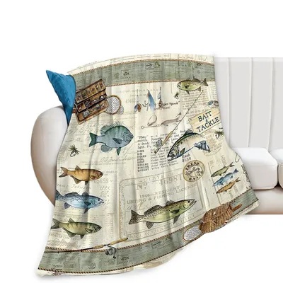 Vintage Fishing Fish Pattern Blanket: A Retro Angler's Throw