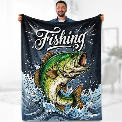 Bass Fish Splash Blanket: A Leaping Bass and Bold Script Design