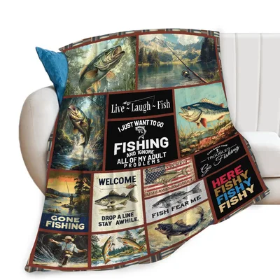 Fishing Fish Collage Blanket for Anglers Who Love Puns and Bass