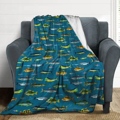 Assorted Fish Pattern Blanket: A Vibrant Aquatic Print for Anglers