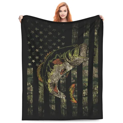 Bass Fishing Camo Flag Blanket