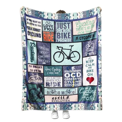 Cycling Bike Lover Blanket: A Patchwork of Cycling Phrases and Bikes