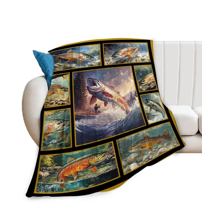 Trout Fishing Blanket: Rainbow Trout Collage for Anglers