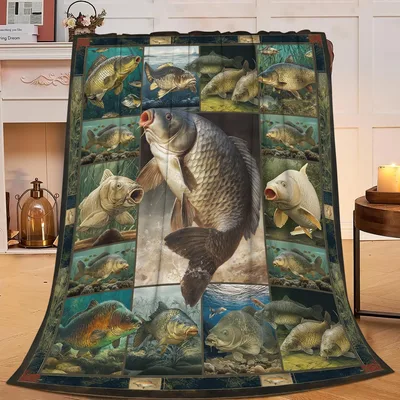 Carp Fishing Blanket: A Collage of Realistic Fish Art for Anglers