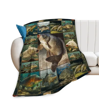 Carp Fishing Collage Blanket: A Detailed Fish Art Print