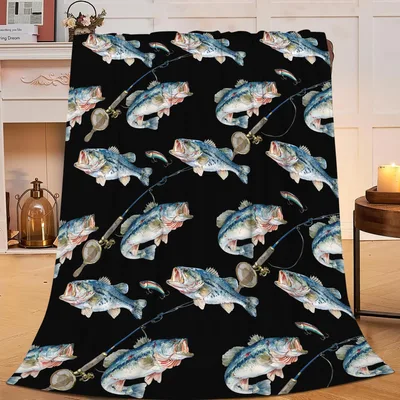 Bass Fish Pattern Fishing Blanket features detailed