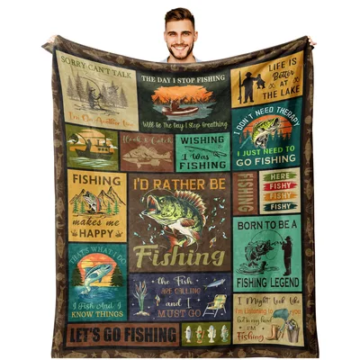 Fishing Quotes Blanket: I'd Rather Be Fishing Collage Design