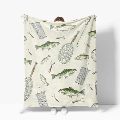 Fishing Pattern Blanket: Vintage Bass and Gear Illustration Design