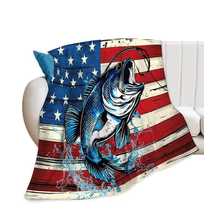 Fishing Bass American Flag Blanket: Patriotic Fish Design