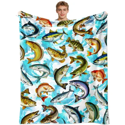 Leaping Fish Pattern Blanket: A Vibrant Aquatic Throw for Anglers