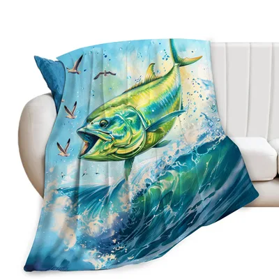 Fish Ocean Waves Blanket: A Leaping Mahi-Mahi Design for Anglers