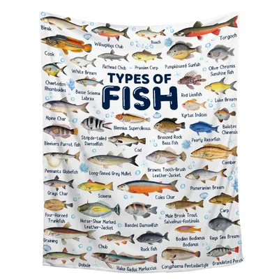 Fish Species Chart Fishing Blanket: Types of Fish Print