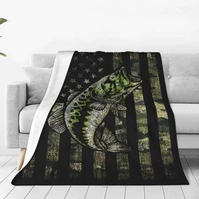 Bass Fish Camo American Blanket featuring a jumping largemouth bass