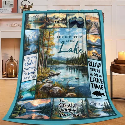 Lake Scenery Fishing Blanket: Life Is Better At The Lake Collage