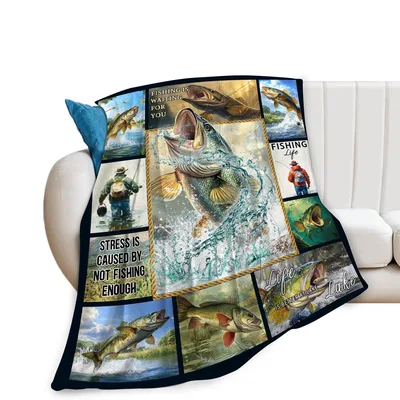 Bass Fishing Collage Blanket: Catching Big Bass and Lake Life Quotes