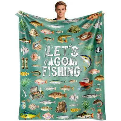 Teal Fishing Adventure Fish Blanket: Let's Go Fishing Design