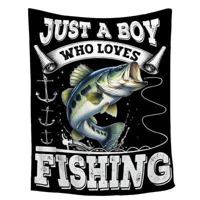 Fishing Boy Bass Fish Blanket with Just a Boy Who Loves Fishing Design