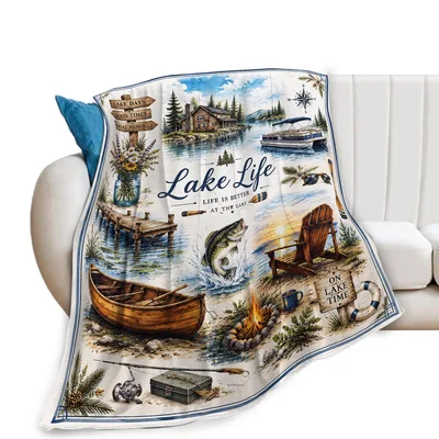 Lake Life Blanket: A Fishing Cabin Scene for Water Lovers