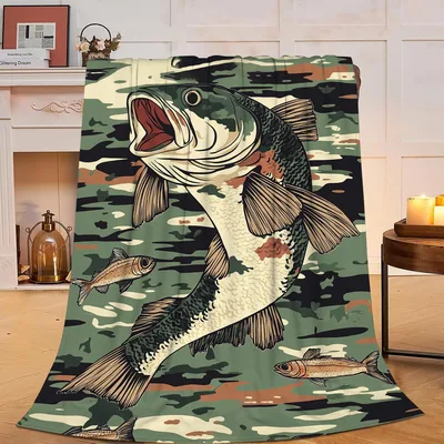 Bass Leaping Over Green Blanket: Camo Fish Throw for Anglers