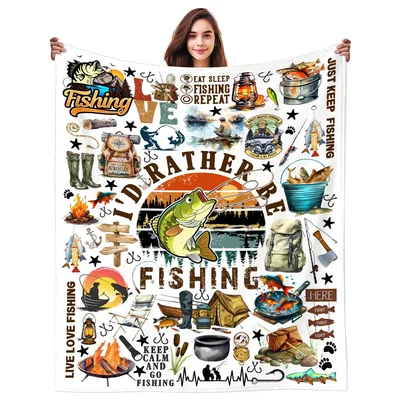 Fishing for Men Blanket: I'd Rather Be Fishing Collage Design