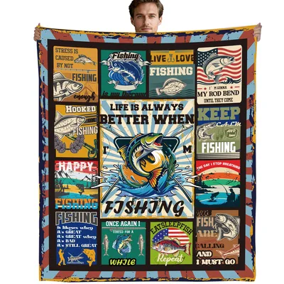 Fishing Collage Retro Posters Blanket