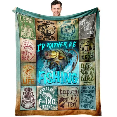 Fishing Funny Quotes Blanket: I'd Rather Be Fishing Design