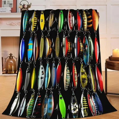 Colorful Fishing Lures Pattern Blanket for Anglers