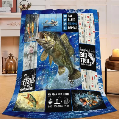 Eat Sleep Fishing Repeat Blanket: Bass Collage Design for Anglers