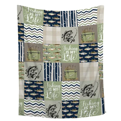 Patchwork Quilt Blanket: Fishing Is My Life Quilt Design