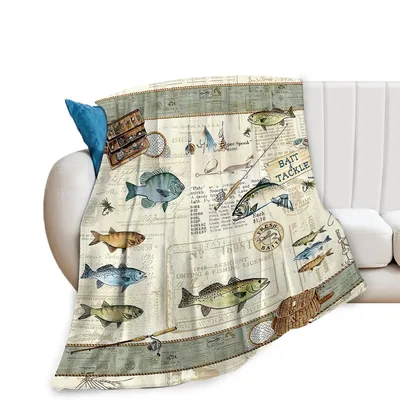 Vintage Fishing Bait Blanket: A Nostalgic Angler's Throw Design