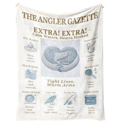 Fishing Newspaper Angler Blanket: The Angler Gazette Design