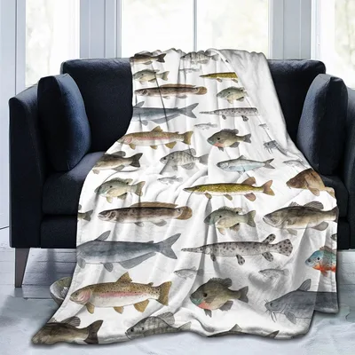 Freshwater Fish Pattern Blanket: Watercolor Anglers Throw