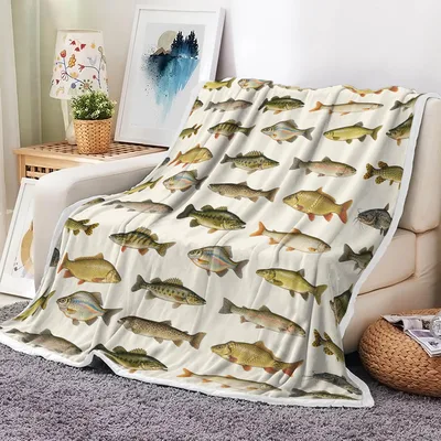 Assorted Freshwater Fish Pattern Blanket for Anglers and Nature Lovers