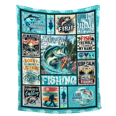 Let's Go Fishing Collage Blanket for Anglers Who Love the Catch