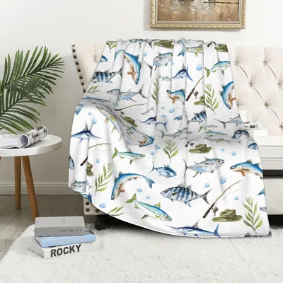 Watercolor Fish and Fishing Blanket: A Cozy Catch for Anglers