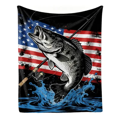 Leaping Bass Flag & Blanket: American Fishing Throw Design
