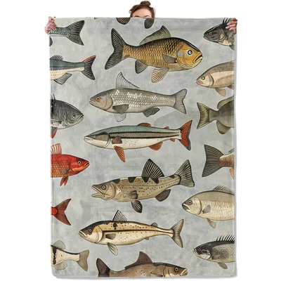 Vintage Fish Illustration Blanket: A Retro Art Print for Anglers