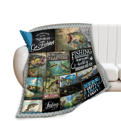 Cast Away Your Troubles Blanket Bass Fishing Collage Design