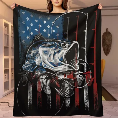 Largemouth Bass American Flag Blanket: Fishing Art for Anglers
