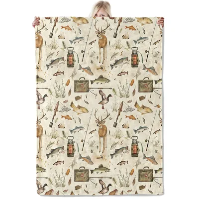 Fishing Hunting Deer Pattern Blanket featuring rustic deer